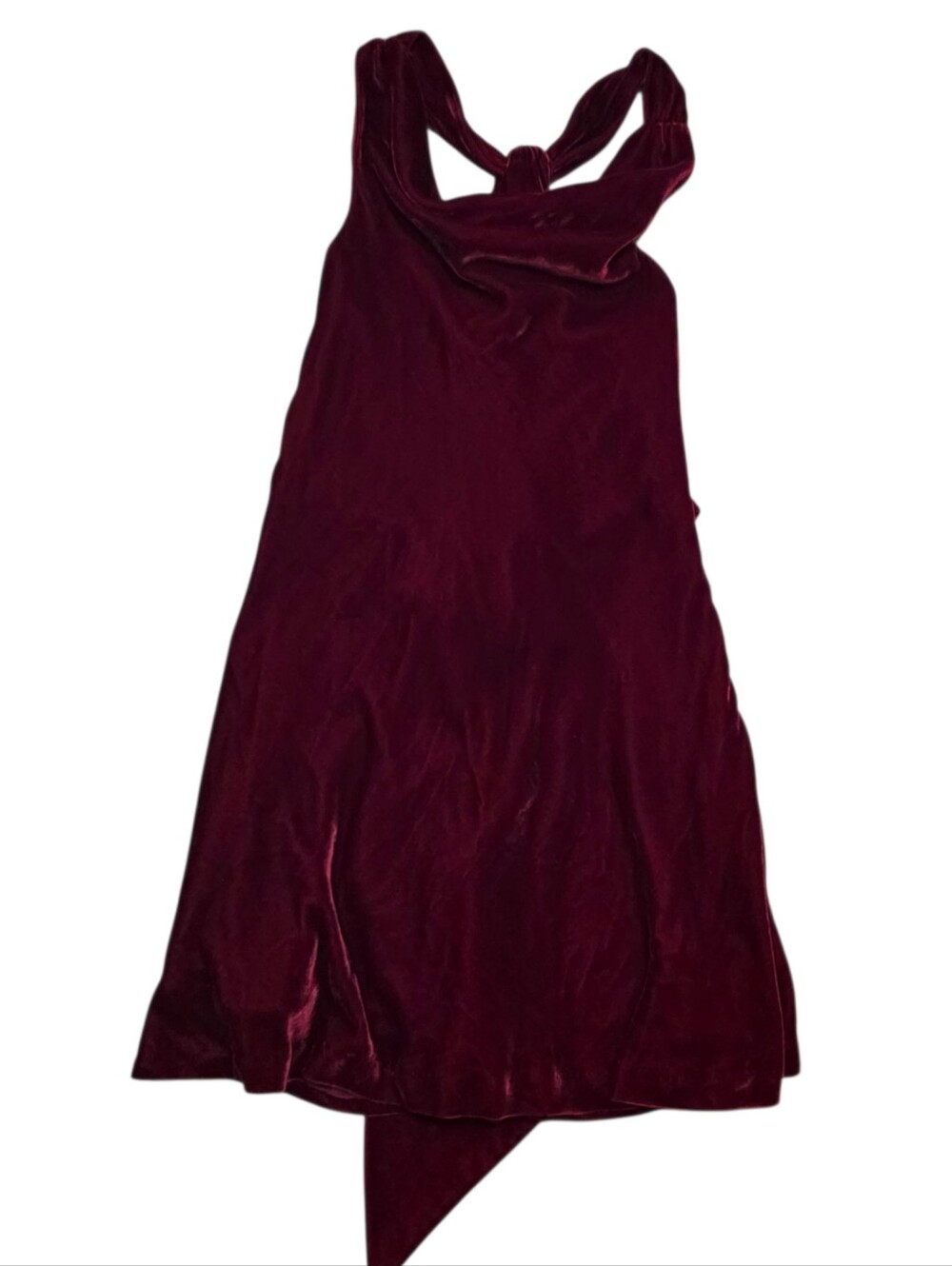 Ralph lauren burgundy velvet cowl neck silk blend tie dress